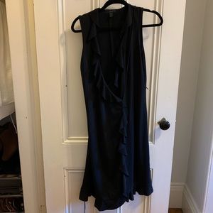Black flutter front wrap dress
